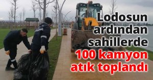 Lodosun ardından sahillerde 100 kamyon atık toplandı