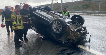 Kuzey Marmara Otoyolu'nda takla atan otomobil sürüklendi: 4 yaralı