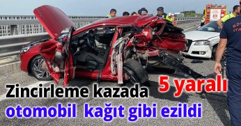 Zincirleme kazada otomobil kağıt gibi ezildi: 5 yaralı