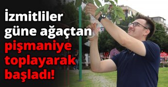 İzmitliler güne ağaçtan pişmaniye toplayarak başladı!