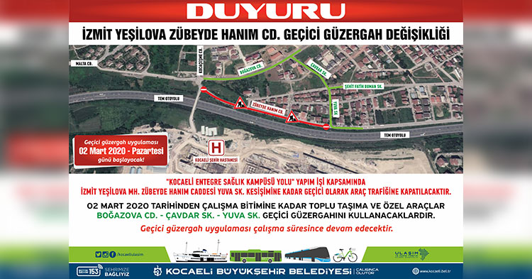 Kocaeli Şehir Hastanesi yolu için geçici güzergah oluşturuldu
