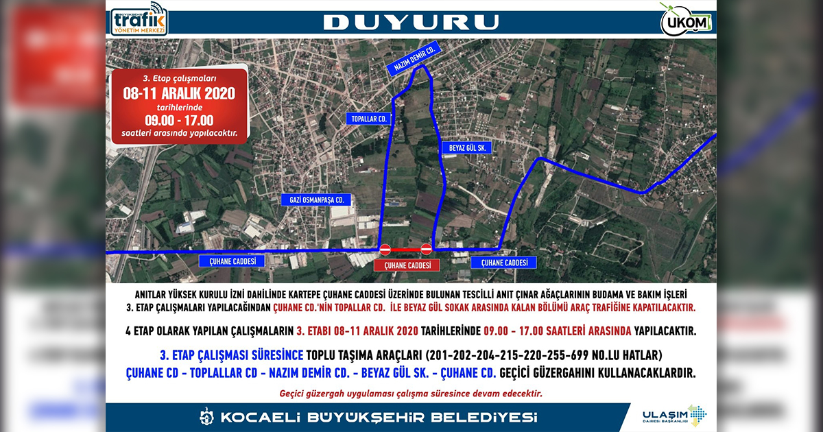 Çuhane Caddesinde geçici güzergah uygulaması