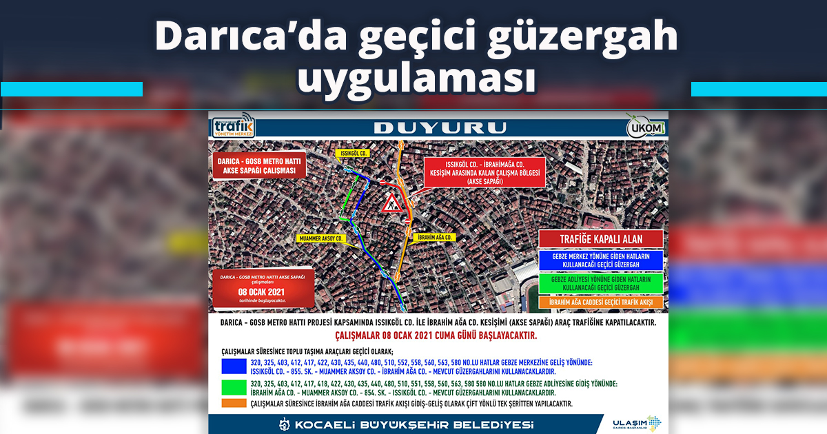 Darıca’da geçici güzergah uygulaması