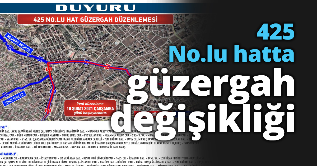 425 No.lu hatta güzergah değişikliği