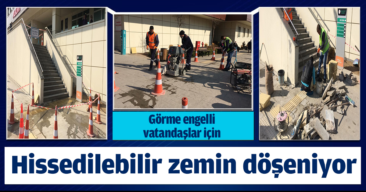 Görme engelli vatandaşlar için hissedilebilir zemin döşeniyor