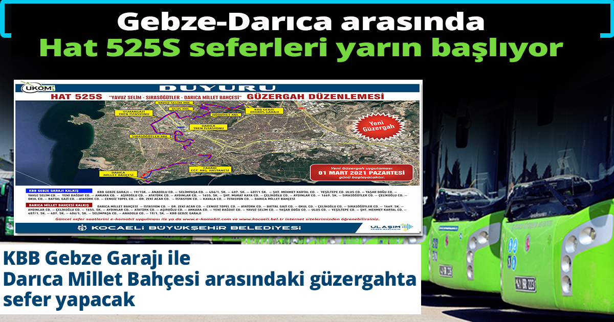 Gebze-Darıca arasında Hat 525S seferleri yarın başlıyor
