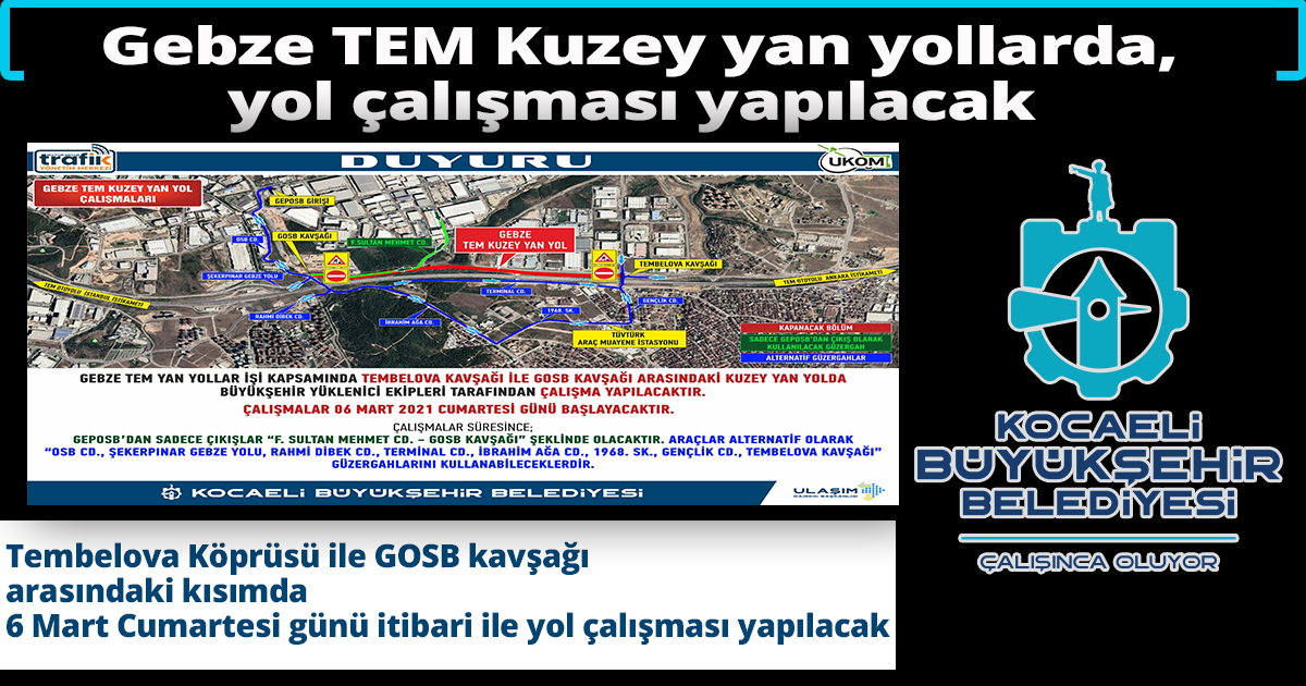 Gebze TEM Kuzey yan yollarda, yol çalışması yapılacak   