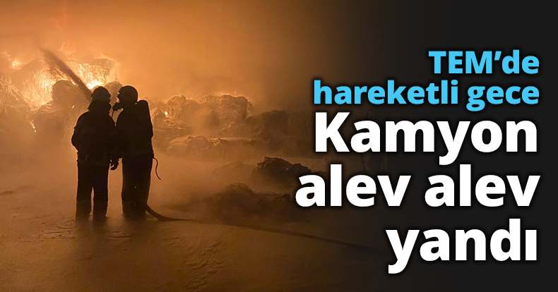 TEM’de hareketli gece Kamyon alev alev yandı  