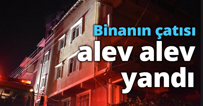 Binanın çatısı alev alev yandı