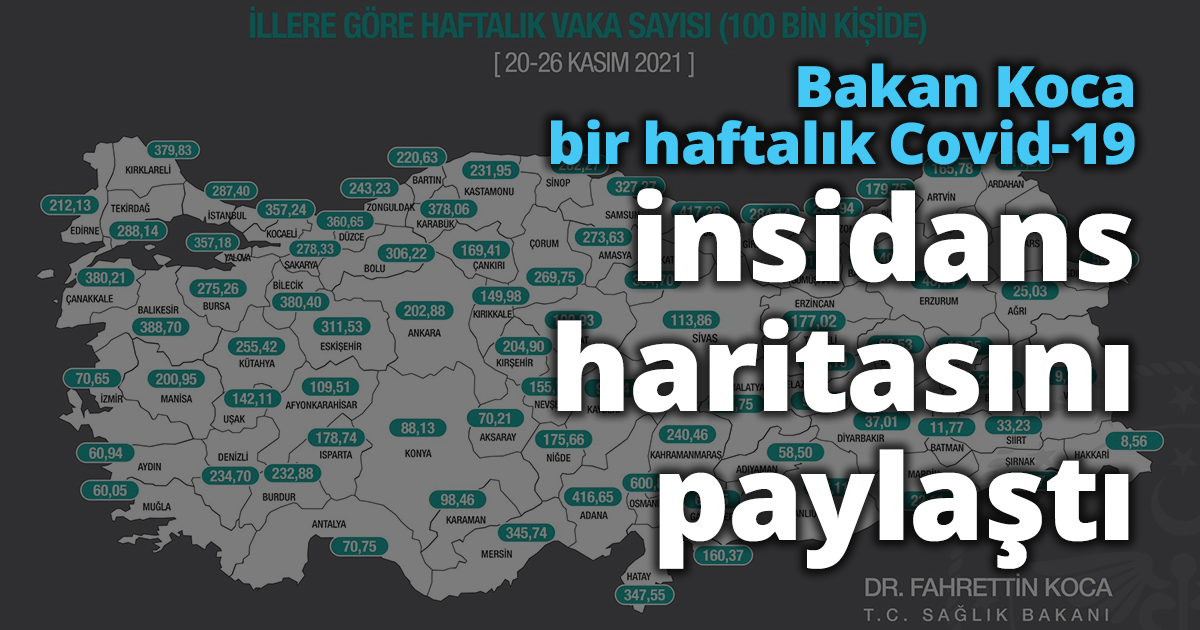 Bakan Koca bir haftalık Covid-19 insidans haritasını paylaştı