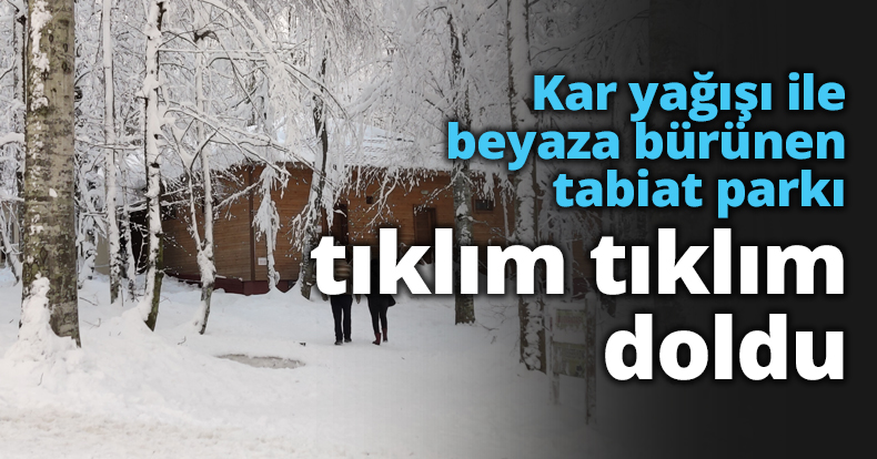 Kar yağışı ile beyaza bürünen tabiat parkı tıklım tıklım doldu