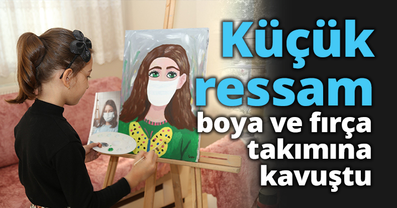 Küçük ressam, boya ve fırça takımına kavuştu