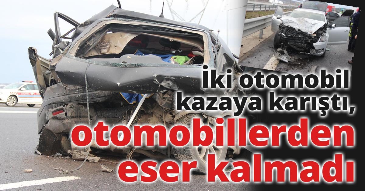 İki otomobil kazaya karıştı, otomobillerden eser kalmadı