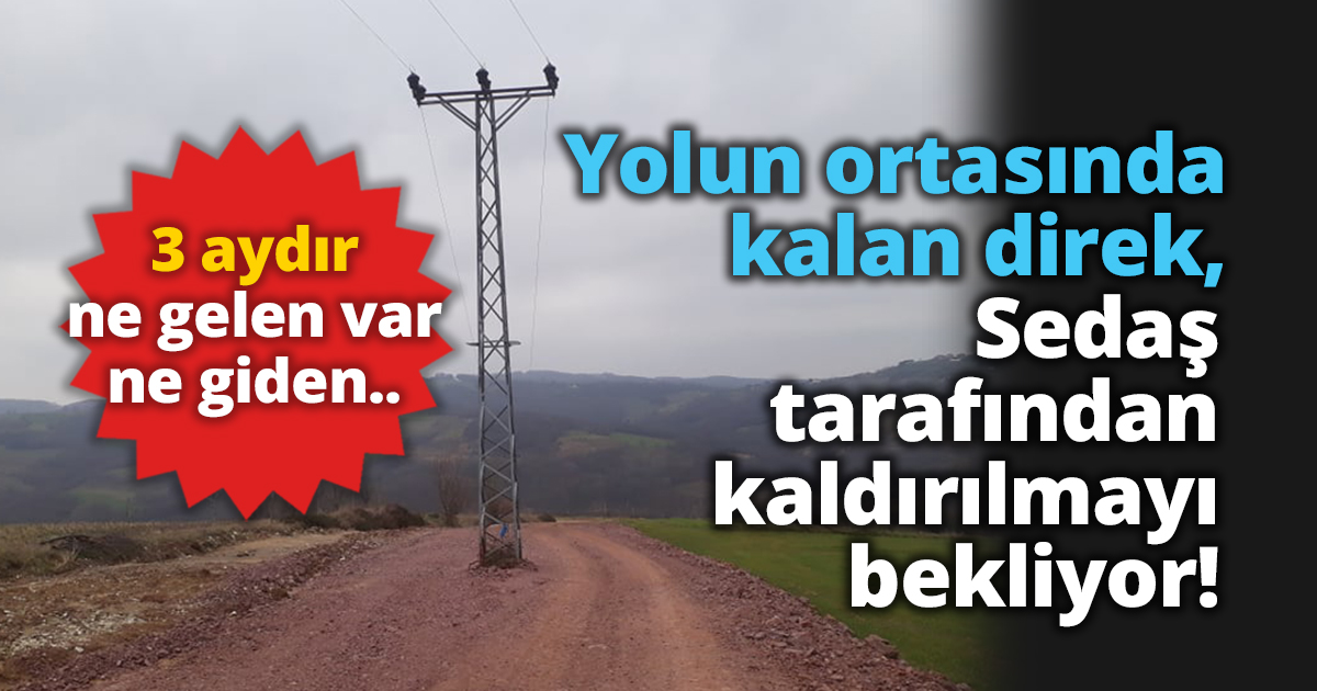 Yolun ortasında kalan direk, Sedaş tarafından kaldırılmayı bekliyor