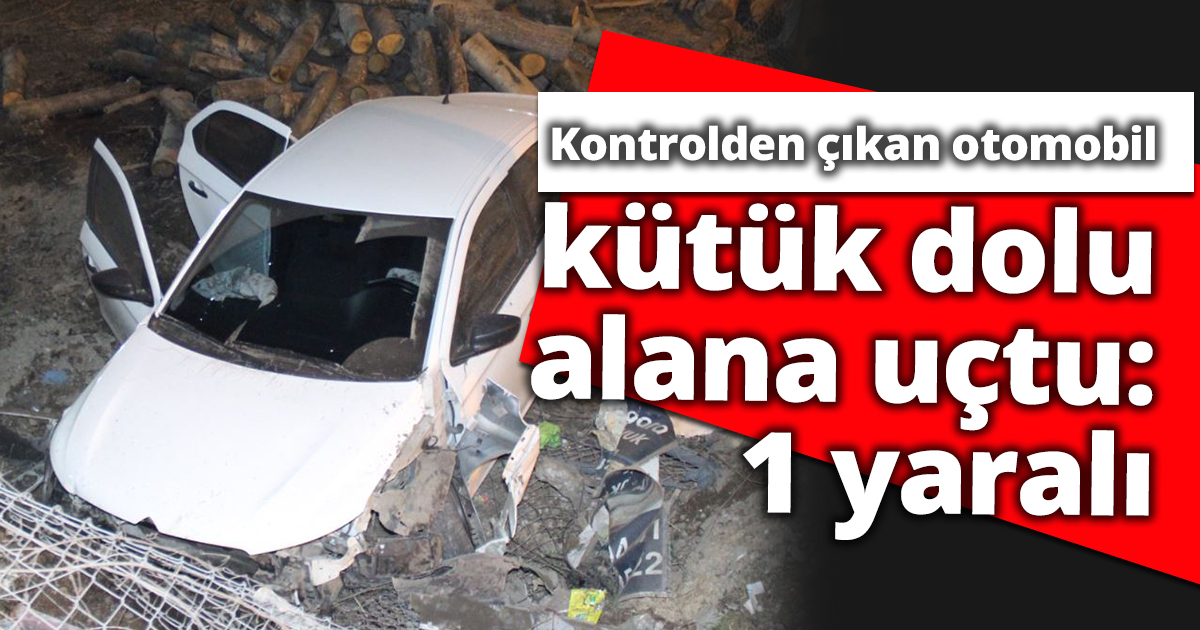 Kontrolden çıkan otomobil kütük dolu alana uçtu: 1 yaralı