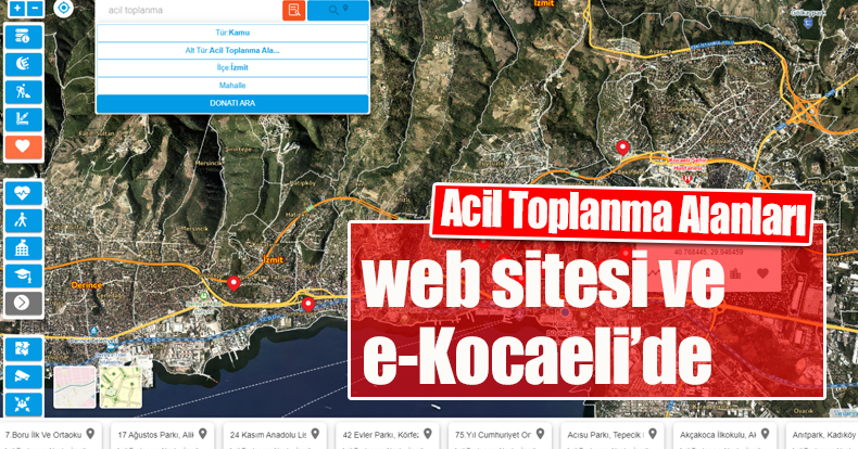 Acil Toplanma Alanları web sitesi ve e-Kocaeli’de   