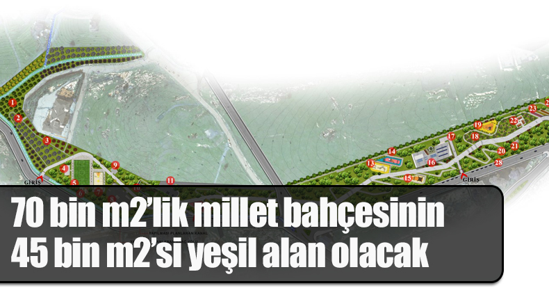 70 bin m2’lik millet bahçesinin 45 bin m2’si yeşil alan olaca