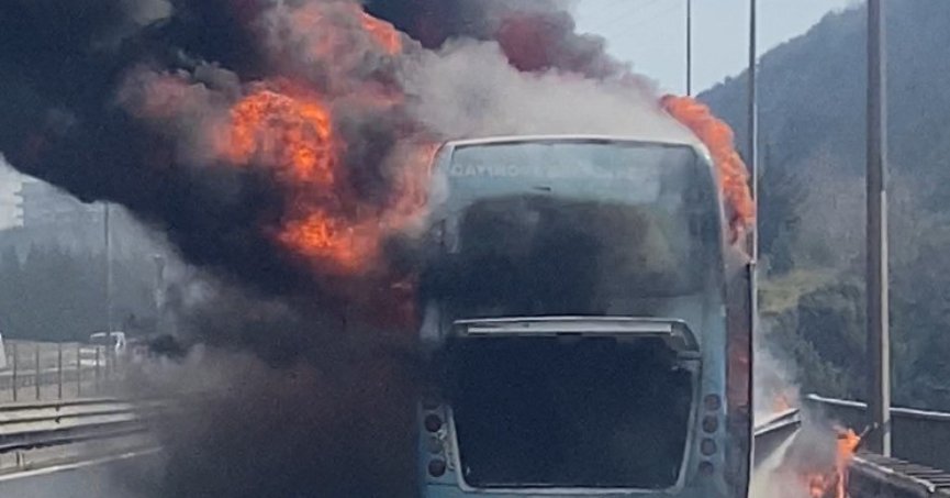 TEM'de minibüs alev topuna döndü