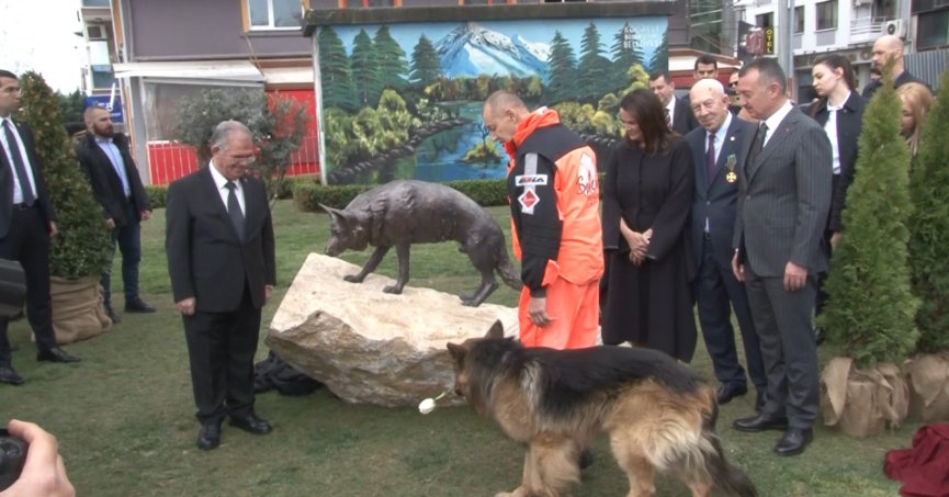 17 Ağustos depreminin kahraman arama kurtarma köpeğinin heykeli açıldı