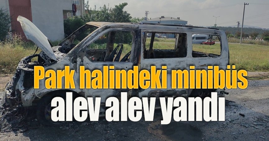 Park halindeki minibüs alev alev yandı