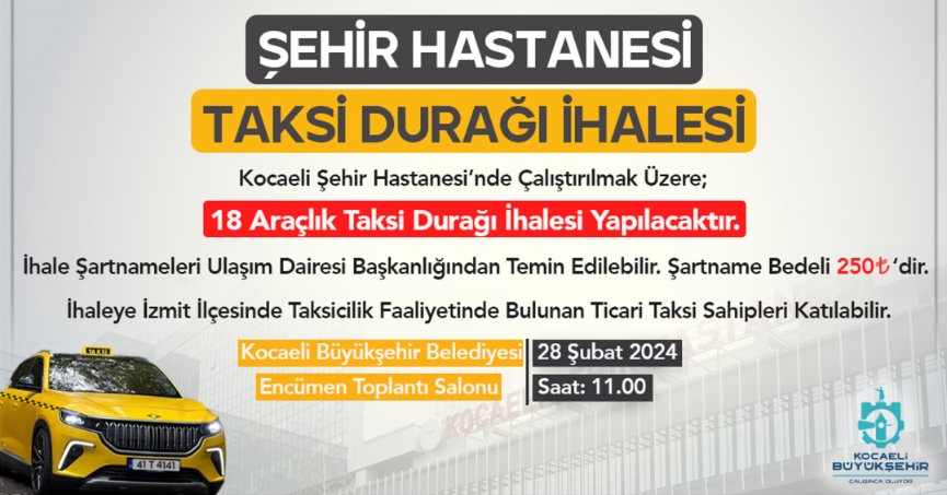 Şehir Hastanesi için 18 araçlık taksi ihalesi