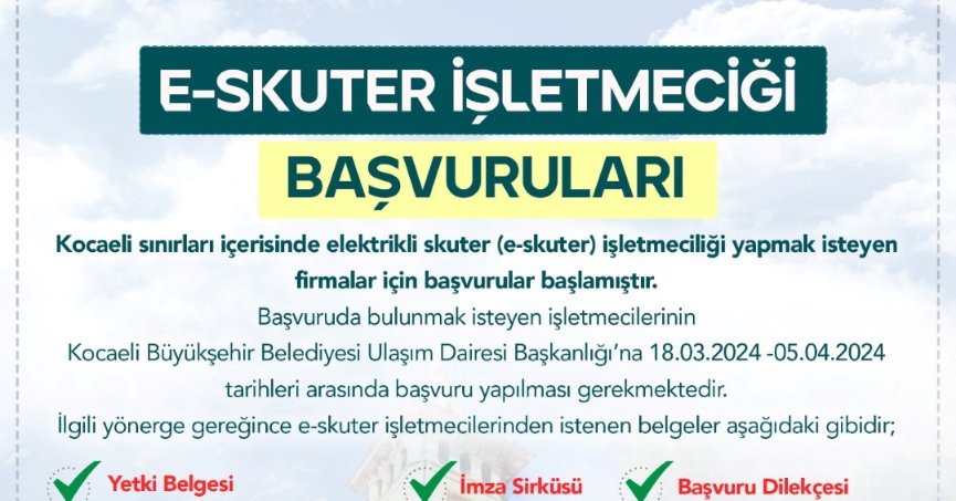E-skuter işletmesi için başvurular alınacak