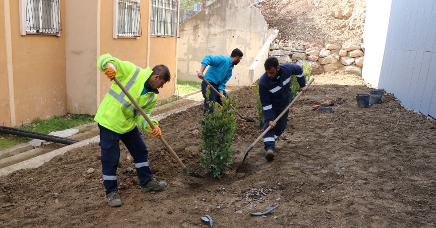 İstinat duvarı alanı yeşillendirildi