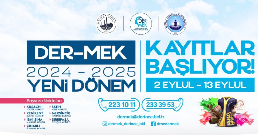 DER-MEK’te Kayıtlar 2 Eylül’de Başlıyor