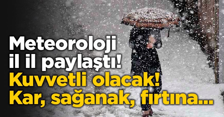 Meteoroloji il il paylaştı! Kuvvetli olacak! Kar, sağanak, fırtına...
