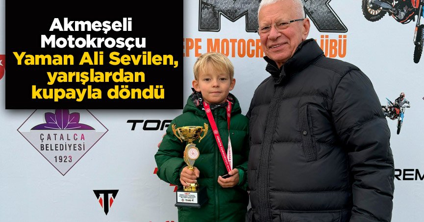 Akmeşeli  Motokrosçu Yaman Ali Sevilen, yarışlardan kupayla döndü