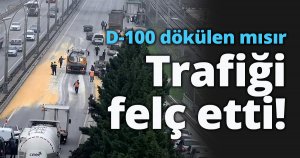 D-100'e dökülen mısır taneleri trafiği felç etti!