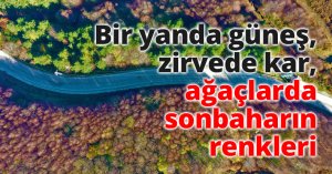 Bir yanda güneş, zirvede kar, ağaçlarda sonbaharın renkleri