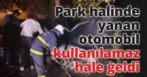 Park halinde yanan otomobil kullanılamaz hale geldi