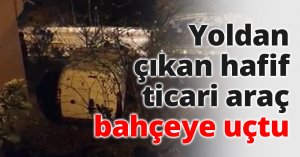 Yoldan çıkan hafif ticari araç bahçeye uçtu