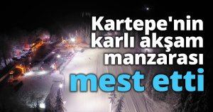 Kartepe'nin karlı akşam manzarası mest etti