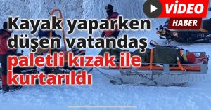 Kayak yaparken düşen vatandaş paletli kızak ile kurtarıldı