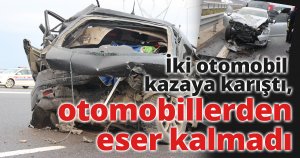 İki otomobil kazaya karıştı, otomobillerden eser kalmadı