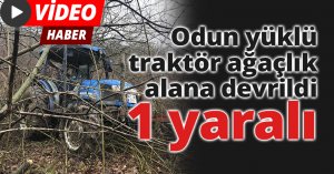 Odun yüklü traktör ağaçlık alana devrildi: 1 yaralı
