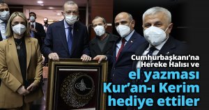 Cumhurbaşkanı’na Hereke Halısı ve el yazması Kur’an-ı Kerim