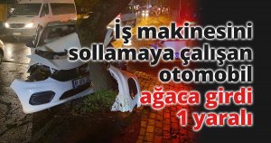 İş makinesini sollamaya çalışan otomobil ağaca girdi: 1 yaralı