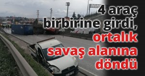 D-100’de 4 araç birbirine girdi, ortalık savaş alanına döndü