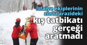 İtfaiye ekiplerinin zorlu arazideki kış tatbikatı gerçeği aratmadı