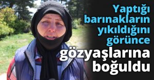 Yaptığı barınakların yıkıldığını görünce, gözyaşlarına boğuldu