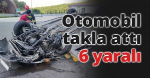 Otomobil, römorklu yol bakım aracına çarpıp takla attı: 6 yaralı