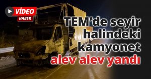 TEM’de seyir halindeki kamyonet alev alev yandı