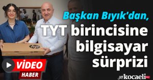 Başkan Bıyık'dan, TYT birincisine bilgisayar sürprizi