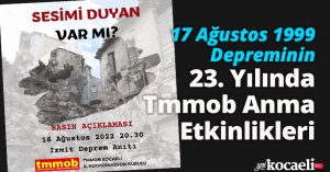 17 Ağustos 1999 Depreminin 23. Yılında Tmmob Anma Etkinlikleri