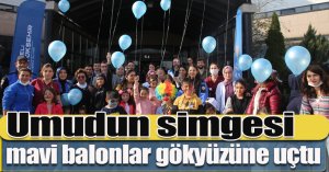 Umudun simgesi mavi balonlar gökyüzüne uçtu