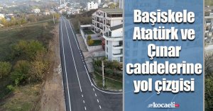 Başiskele Atatürk ve Çınar caddelerine yol çizgisi