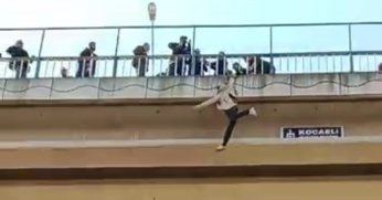 Viyadükten böyle atladı, korku dolu anlar kamerada